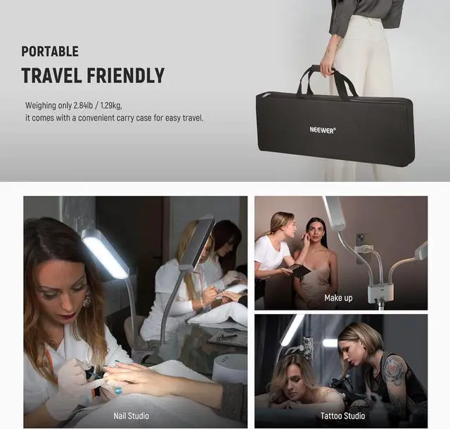 Alt view image 5 of 7 - NEEWER Esthetician Light with Phone Holder & Travel Bag Kit, Support 2.4G/PC/MAC Control & Separate Control of 2 LED Light Heads, CRI98+ Bi Color Stepless Dimmable Tattoo Lighting Lash Lamp, BH40B