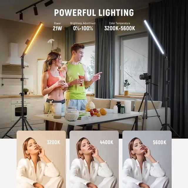 Alt view image 2 of 7 - NEEWER Upgraded LED Video Light Stick & 2.4G Remote Kit, 2 Pack Handheld Dimmable 3200K~5600K CRI97+ Video Lighting with Stands/Filters/Bag for YouTube Video Recording Photography Gaming, BH20B Black