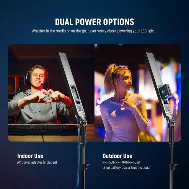 Alt view image 6 of 7 - NEEWER Upgraded LED Video Light Stick & 2.4G Remote Kit, 2 Pack Handheld Dimmable 3200K~5600K CRI97+ Video Lighting with Stands/Filters/Bag for YouTube Video Recording Photography Gaming, BH20B Black