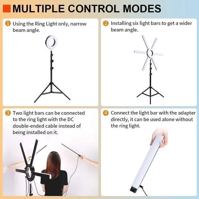 Alt view image 7 of 7 - Great Video Maker 600S LED Ring Light, 90W Dimmable Led Video Light Kit with Detachable Light Bars, Photography Lighting Led Video Lighting Kit for Live Broadcast, YouTube, CRI 97+ 3200K-5600K