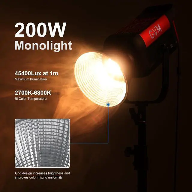 Alt view image 2 of 7 - GVM 200W LED Video Light, PRO SD200B Photography Lighting Kit with Bluetooth Mesh Network/DMX Control, 2700K-6800K Studio Light Continuous Lighting Kit for YouTube,Film, 45400lux/1m, 12 Scene Effects