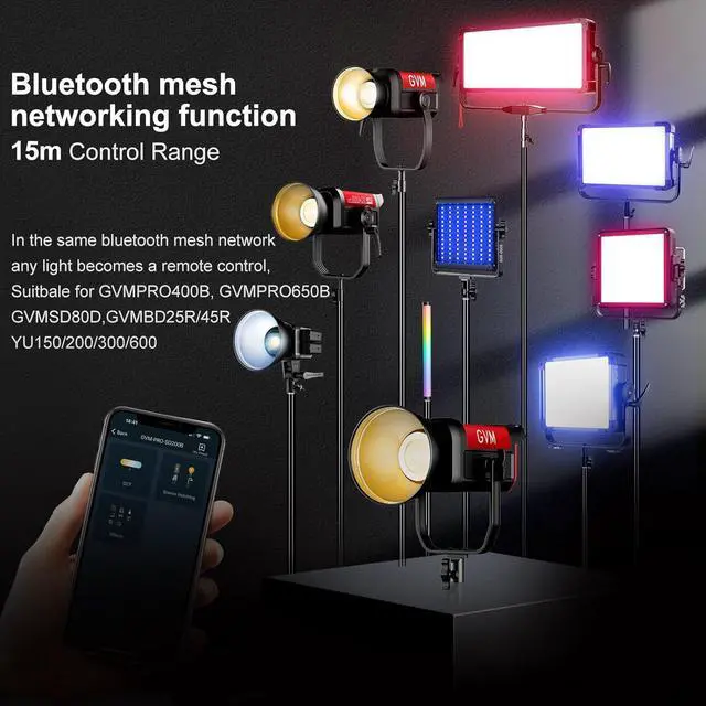 Alt view image 4 of 7 - GVM 200W LED Video Light, PRO SD200B Photography Lighting Kit with Bluetooth Mesh Network/DMX Control, 2700K-6800K Studio Light Continuous Lighting Kit for YouTube,Film, 45400lux/1m, 12 Scene Effects
