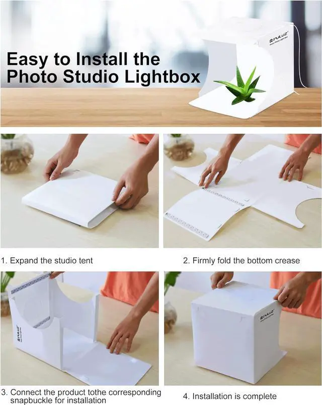 Alt view image 5 of 7 - Photo Studio Box with LED Light, PULUZ 20cm Mini Portable Photography Lighting Tent Kit, White Foldable Shooting Softbox with 2x20 Lights + 6 Backdrops for Product Display
