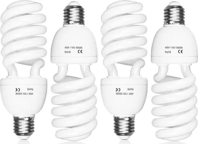 Main image of EMART Full Spectrum Light Bulb, 4 x 45W 5500K Spiral CFL Daylight for Photography Photo Video Studio, Softbox Lighting Kit, Household Use, Portrait Shooting