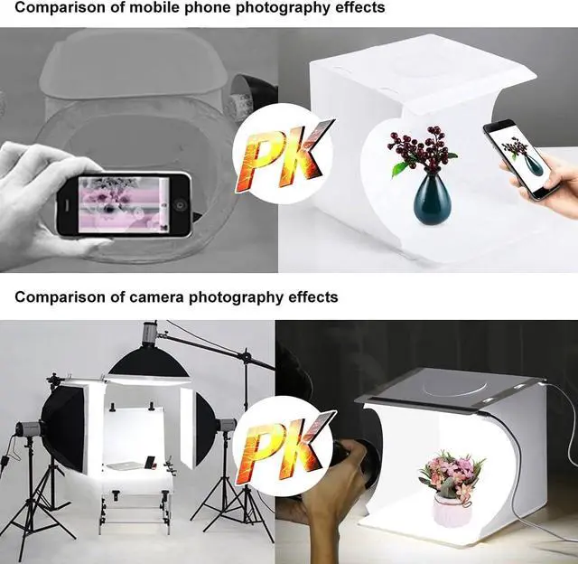 Alt view image 6 of 7 - Photo Light Box 10" Portable Folding Photography Light Tent kit with 2 Light Bar -40pcs LED Light and 6 Kinds Color Backgrounds for Small Size Items (10 inch - White)