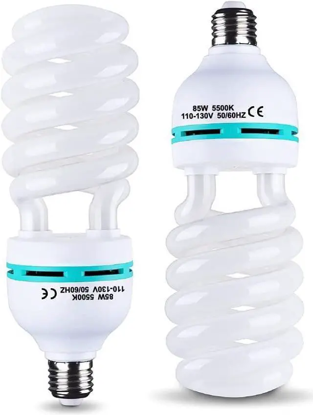 Main image of 2Pcs 85W Light Bulb 5500K CFL Roas Daylight Spiral Softbox Lighting Kit Bulb in E27/E26 Socket for Photography Photo Box