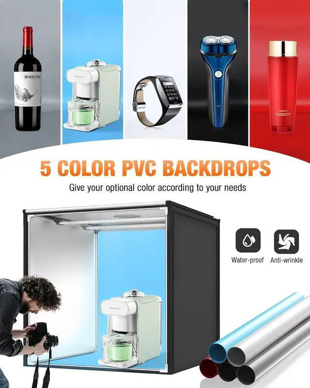 Alt view image 7 of 7 - Bi-Color Dimmable Photo Light Box Kit, 32x32 inch/80x80 cm Photo Studio Photography Photo Box Kit 2 Led Light Bars 252 LED Light Beads Tabletop Professional Shooting Tent with 5 Backdrops