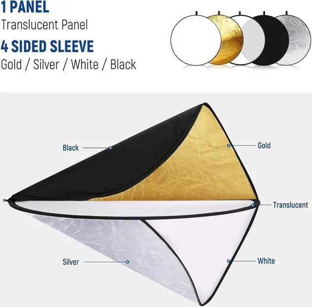 Alt view image 3 of 7 - NEEWER 12 Inch/30 Centimeter Light Reflector Light Diffuser 5 in 1 Collapsible Multi Disc with Bag - Translucent, Silver, Gold, White, and Black for Studio Photography Lighting and Outdoor Lighting