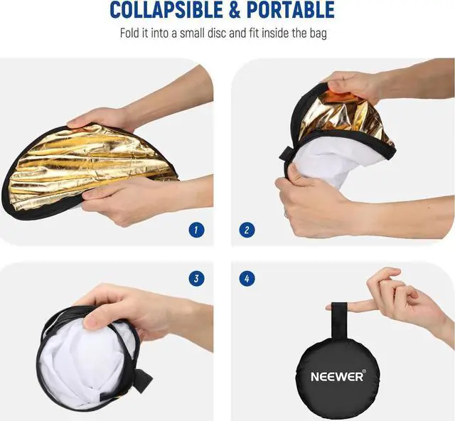 Alt view image 5 of 7 - NEEWER 12 Inch/30 Centimeter Light Reflector Light Diffuser 5 in 1 Collapsible Multi Disc with Bag - Translucent, Silver, Gold, White, and Black for Studio Photography Lighting and Outdoor Lighting