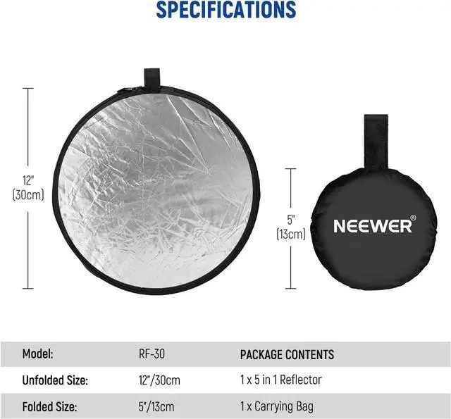 Alt view image 7 of 7 - NEEWER 12 Inch/30 Centimeter Light Reflector Light Diffuser 5 in 1 Collapsible Multi Disc with Bag - Translucent, Silver, Gold, White, and Black for Studio Photography Lighting and Outdoor Lighting