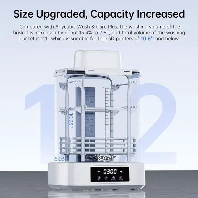 Alt view image 2 of 6 - ANYCUBIC Wash and Cure 3 Plus Station, Size-Upgrade Wash Cure Machine with Gooseneck Lights, Dual-Layer Design and IPA Saving, for Anycubic Photon Mono M5 Saturn LCD/SLA/DLP 3D Printer