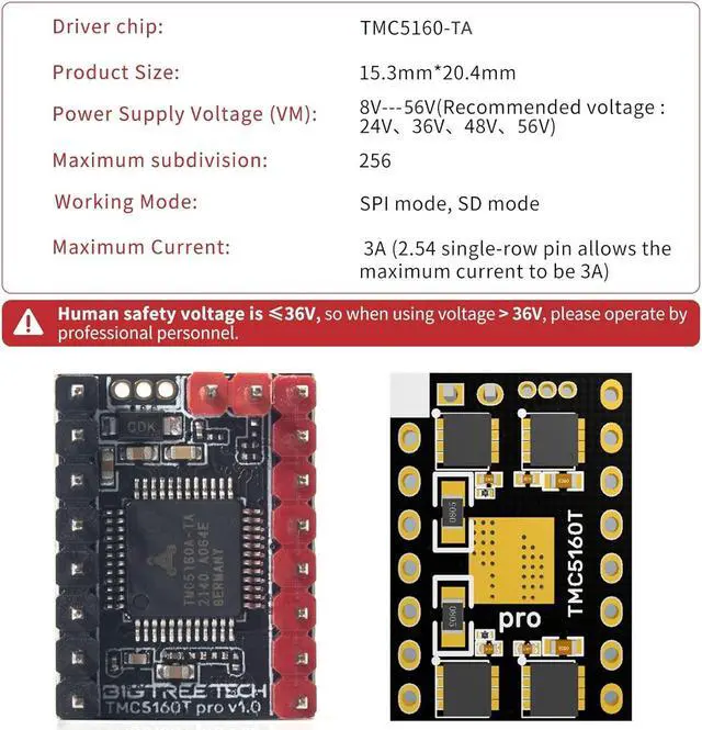 Alt view image 4 of 7 - BIGTREETECH TMC5160T Pro Stepper Motor Driver Silent Driver Up to 56V Support High-Speed Printing SPI&SD Mode with Heatsink for Manta M8P/M5P/M4P, Octopus Pro, Octopus, SKR 3 EZ Control Board (4 PCS)