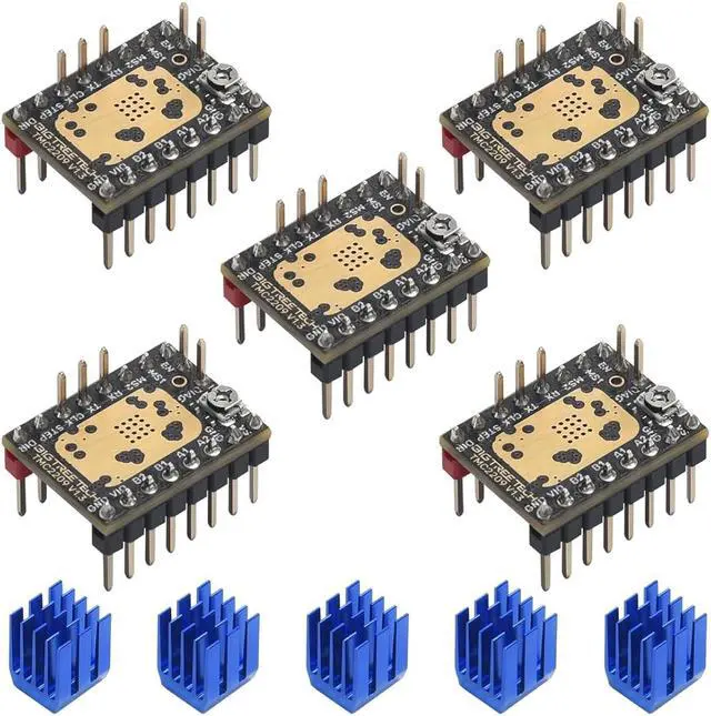 Main image of BIGTREETECH TMC2209 V1.3 Stepper Motor Driver with Heatsinks 5 Pack, Silent Stepsticks Drivers, UART/Step/DIR Mode, Replace A4988, for SKR 3/SKR V1.4 Turbo/Octopus V1.1/Octopus pro/Manta M4P/M5P/M8P