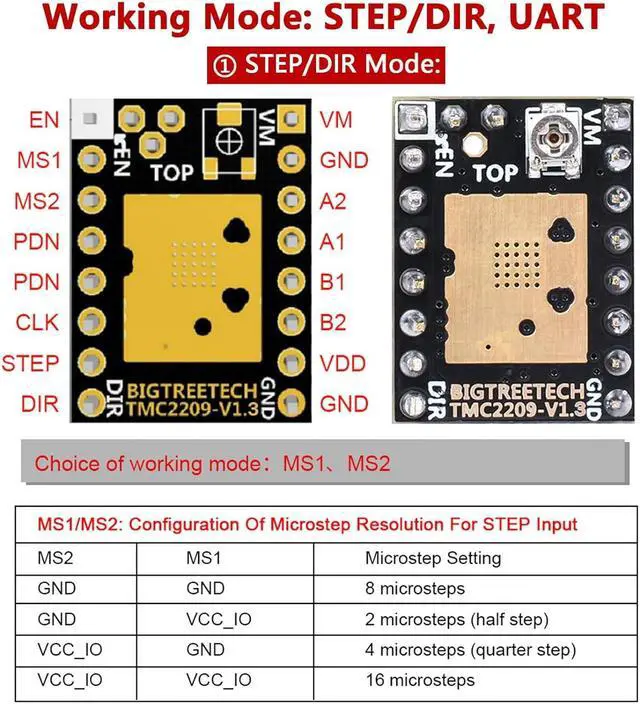 Alt view image 3 of 7 - BIGTREETECH TMC2209 V1.3 UART Stepper Motor Driver 2.8A Peak Stepstick Silent Driver for Manta M8P, Octopus V1.1, Octopus Pro, SKR 3, SKR V1.4 Turbo, SKR Pro V1.2 3D Printer Control Board (2 PCS)
