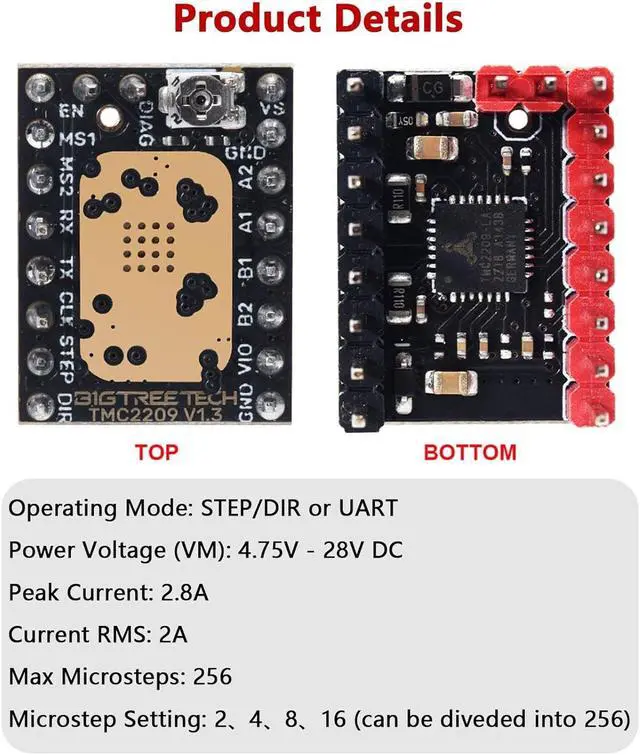 Alt view image 7 of 7 - BIGTREETECH TMC2209 V1.3 UART Stepper Motor Driver 2.8A Peak Stepstick Silent Driver for Manta M8P, Octopus V1.1, Octopus Pro, SKR 3, SKR V1.4 Turbo, SKR Pro V1.2 3D Printer Control Board (2 PCS)