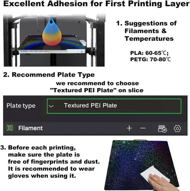Alt view image 5 of 6 - Bambu 3D Printer P1S P2S Build Plate for Bambu X1C/X1/X1E/P1P/P1S/A1/P2S,257x257mm Bambulab Double Sided Spring Steel Build Plate Flexible Sheet(Starry+Textured PEI)