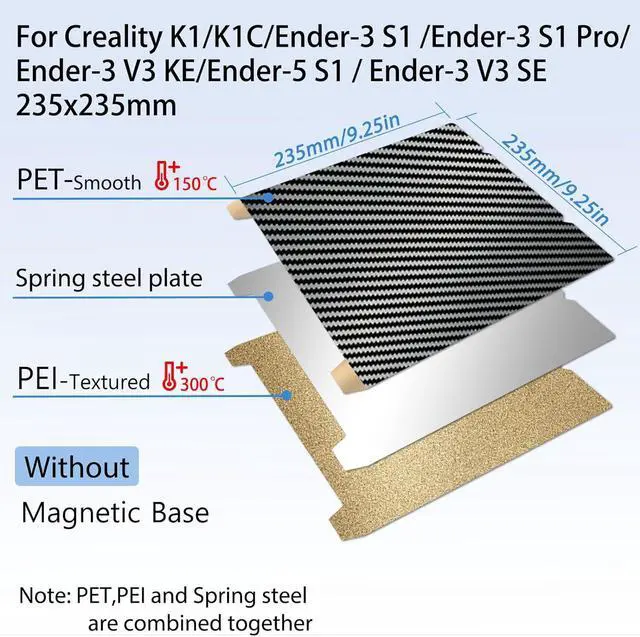 Kdeavi Build Plate 235x235mm PEO PEI Sheet Build Plate For Ender 3/ Ender 3 S1/Ender 3 V2/ Ender 3 Pro Upgrade Heated Bed Double Side Printing CR20 Ender 3 V3 Se Build Plate