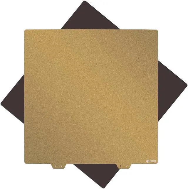 Main image of FYSETC 3D Printing Build Platform CR10 S5 Flexible Spring Steel Sheet 510x510mm/20x20in Double Sided Textured Pei Powder Coated Gold Build Plate with Sticker Base Compatible with CR10 S5