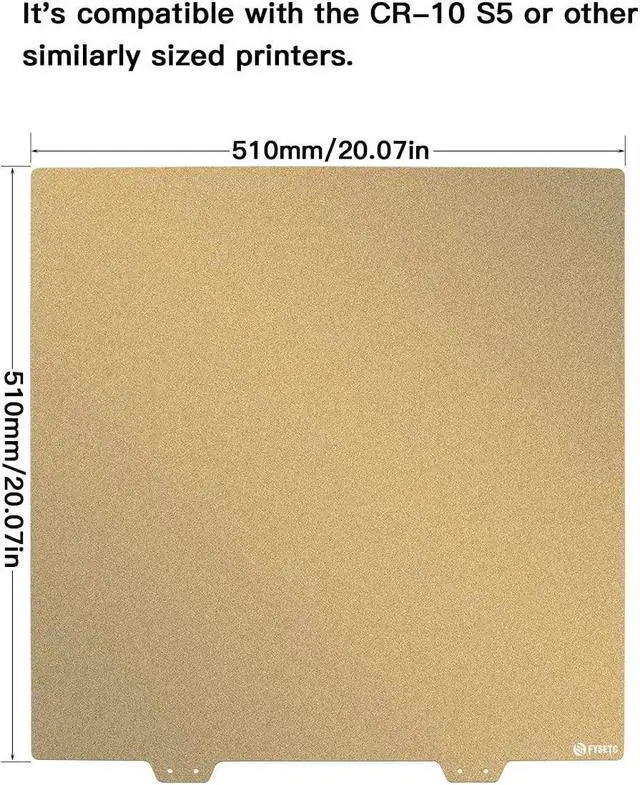 Alt view image 2 of 6 - FYSETC 3D Printing Build Platform CR10 S5 Flexible Spring Steel Sheet 510x510mm/20x20in Double Sided Textured Pei Powder Coated Gold Build Plate with Sticker Base Compatible with CR10 S5