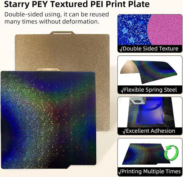 Alt view image 4 of 7 - IdeaFormer-3D Rainbow PEY+Textured PEI Build Plate for Bambu Lab X2D/X1C/X1/X1E/A1/P1S/P1P/P2S, Double Sided PEY PEI Spring Steel Sheet 257x257mm for Bambulab 3D Printers