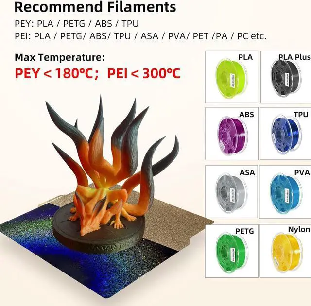 Alt view image 5 of 7 - IdeaFormer-3D Rainbow PEY+Textured PEI Build Plate for Bambu Lab X2D/X1C/X1/X1E/A1/P1S/P1P/P2S, Double Sided PEY PEI Spring Steel Sheet 257x257mm for Bambulab 3D Printers