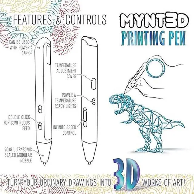 Alt view image 4 of 5 - MYNT3D Super 3D Pen, 1.75mm ABS and PLA Compatible 3D Printing Pen
