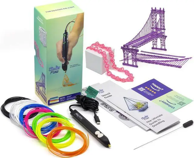 Alt view image 2 of 7 - 3Doodler Flow 3D Printing Pen for Teens, Adults & Creators! - Black - with Free Refill Filaments + Stencil Book + Getting Started Guide