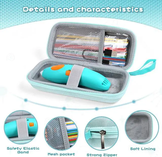 Alt view image 4 of 7 - Case Compatible with 3Doodler Start+ Essentials for 3D Printing Pen Set for Kids, Travel Organizer Holders for Filament Refill Packs and and USB Cable, Protective Case,(Box Only)-Green