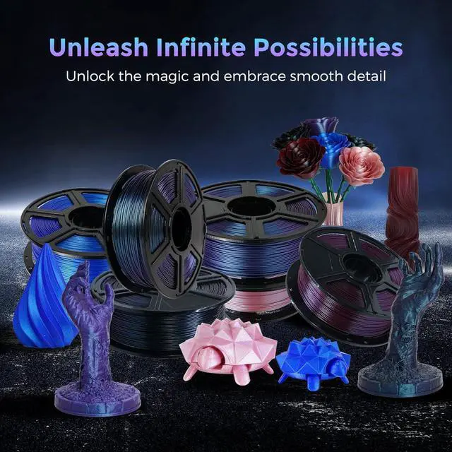 Alt view image 3 of 7 - FLASHFORGE PLA Filament 1.75mm +/- 0.02mm Burnt Titanium, Color Changeable 3D Printer Filament 1kg (2.2lbs), Chameleon Changing Colors with Light, Perfectly Hide The Layer Line