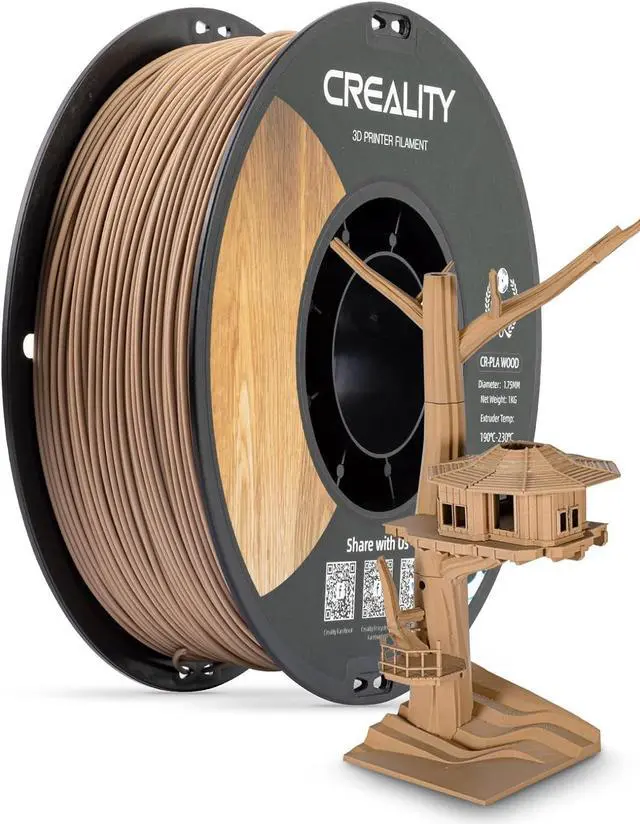 Main image of Creality Wood Filament PLA, 3D Printer Filament 1.75 mm, Smooth Silk Texture, Toughness, 1kg(2.2lbs)/Spool Printing Filament, for All FDM Printers (Wood)
