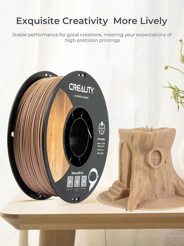 Alt view image 5 of 7 - Creality Wood Filament PLA, 3D Printer Filament 1.75 mm, Smooth Silk Texture, Toughness, 1kg(2.2lbs)/Spool Printing Filament, for All FDM Printers (Wood)
