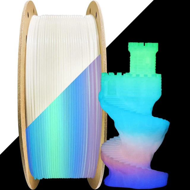 Main image of 1.75mm Glowing in Dark Fast Color Change Rainbow Multi Colored PLA Filament, Each 5-10m Fast Color Random Gradually Changed 3D Printer Material, 1KG 2.2lbs PLA with Extra 3D Printing Tool by MIKA3D