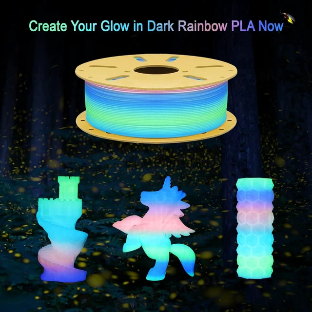 Alt view image 5 of 5 - 1.75mm Glowing in Dark Fast Color Change Rainbow Multi Colored PLA Filament, Each 5-10m Fast Color Random Gradually Changed 3D Printer Material, 1KG 2.2lbs PLA with Extra 3D Printing Tool by MIKA3D