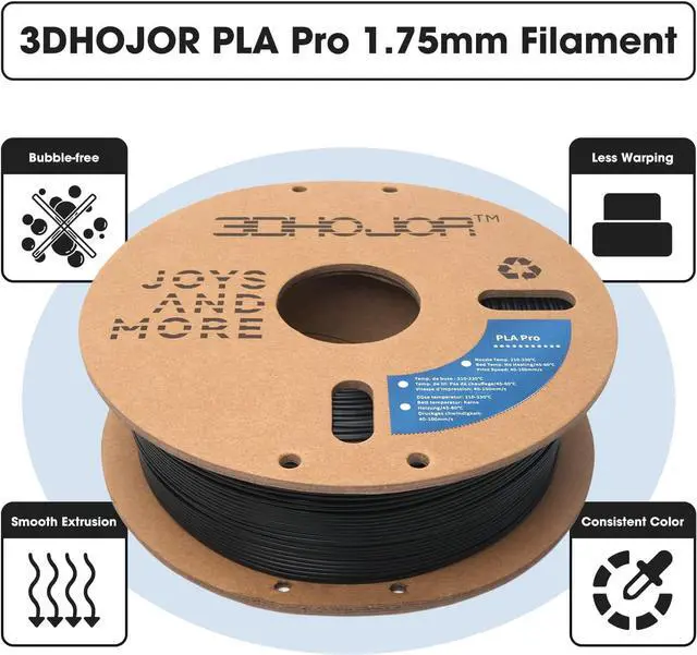 Alt view image 2 of 6 - 3DHoJor PLA Pro Filament 1.75mm (PLA+ Filament), 1kg 3D Printer PLA Filament, 3D Printing Filament, Cardboard Spool, Dimensional Accuracy +/- 0.03 mm, Fit Most FDM 3D Printer-Black