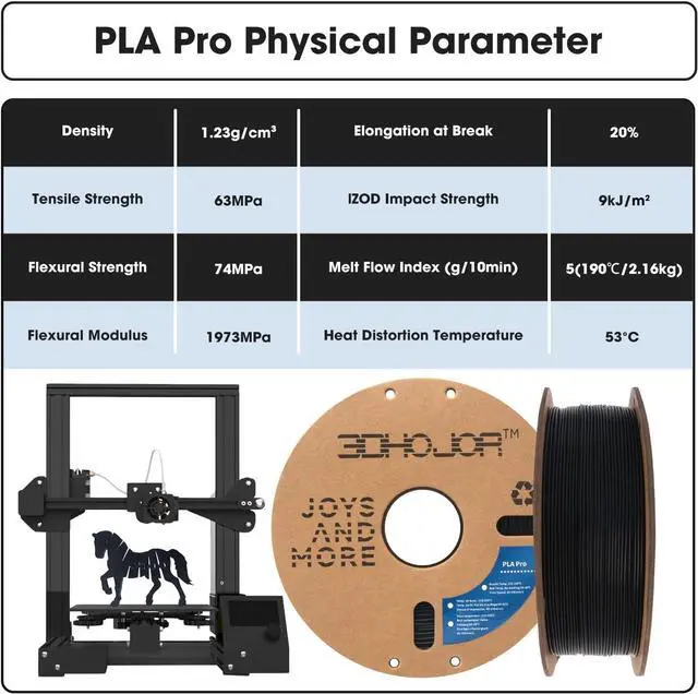 Alt view image 4 of 6 - 3DHoJor PLA Pro Filament 1.75mm (PLA+ Filament), 1kg 3D Printer PLA Filament, 3D Printing Filament, Cardboard Spool, Dimensional Accuracy +/- 0.03 mm, Fit Most FDM 3D Printer-Black