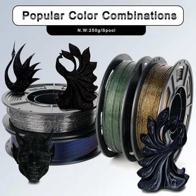 Alt view image 6 of 7 - YOUSU 3D Printer Filament Galaxy PLA Filament 1.75mm, 3D Printing Filament Bundle, Multi Color PLA Filament Glitter 250g X 4 Color Pack.