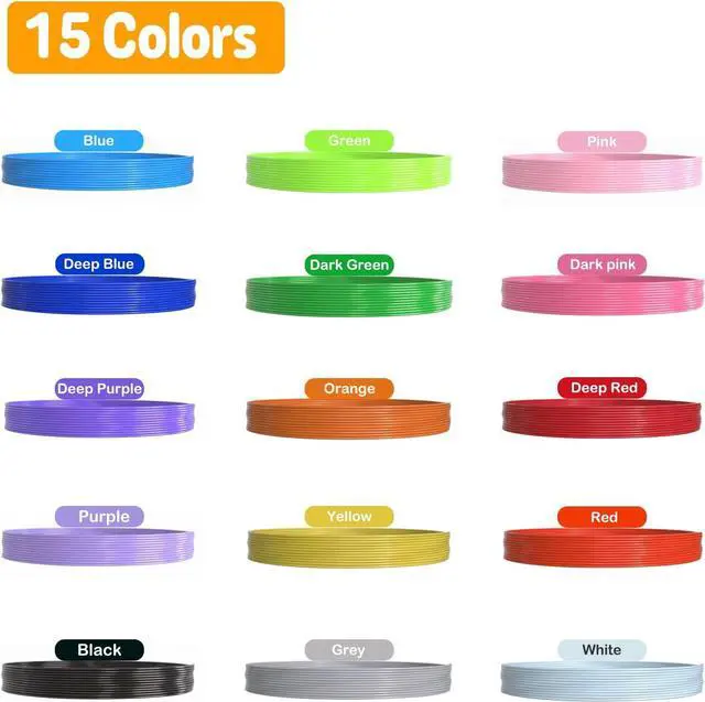 Alt view image 2 of 7 - 3D Pen Filament Refills 15 Colors, 16 ft per Color Total 240 ft, 1.75 mm PLA Compatible with SCRIB3D MYNT3D 3D Pen Comes with 2 Finger Caps & 3D Pen Template Book [3D Pen NOT Include]