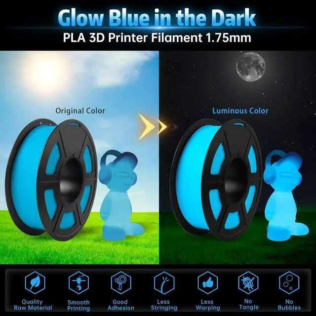 Alt view image 2 of 7 - SUNLU Glow in The Dark PLA Filament, Neatly Wound Luminous PLA 3D Printer Filament 1.75mm Dimensional Accuracy +/- 0.02mm, Fit Most FDM 3D Printers, 1kg Spool (2.2lbs), (Blue PLA, Glow Blue)