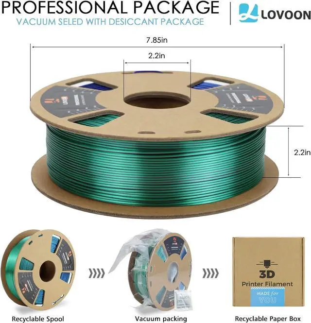 Alt view image 2 of 7 - 3D Printer Filament, Tricolor PLA Filament 1.75mm Silk Rainbow Filament Green-Red-Blue, 3D Printing Accessories PLA Filament Multicolor, Dimensional Accuracy +/-0.02mm, 2.2lbs/Spool