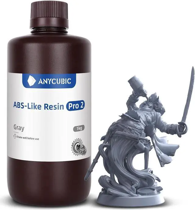 Main image of ANYCUBIC 3D Printer Resin, ABS-Like Resin Pro 2 with Enhanced Strength and Toughness, Performance far Superior to ABS-Like Resin, Low Odor, Wide Compatible for All Resin 3D Printers (Grey, 1kg)