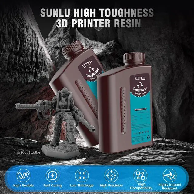 Alt view image 2 of 7 - SUNLU High Toughness 3D Printer Resin 2KG, Enhanced Flexible 3D Printing Photopolymer Resin, 405nm UV Fast Curing 3D Resin for Most LCD DLP SLA Resin 3D Printers, Bendable and not Brittle, 2000g Black