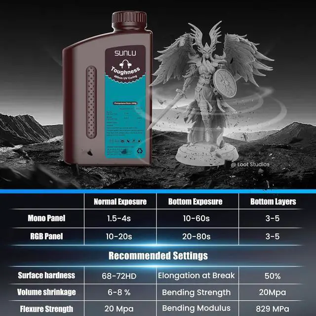 Alt view image 5 of 7 - SUNLU High Toughness 3D Printer Resin 2KG, Enhanced Flexible 3D Printing Photopolymer Resin, 405nm UV Fast Curing 3D Resin for Most LCD DLP SLA Resin 3D Printers, Bendable and not Brittle, 2000g Black