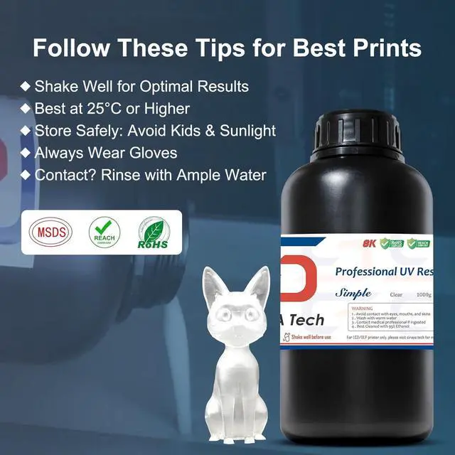 Alt view image 6 of 7 - Siraya Tech Simple Water Washable 3D Printer Resin - Low Odor, Easy to Print, High Precision 405nm LCD UV-Curing Aqua Resin - Ideal for 8K Capable LCD, DLP 3D Printers - Tough and Clear (1kg)