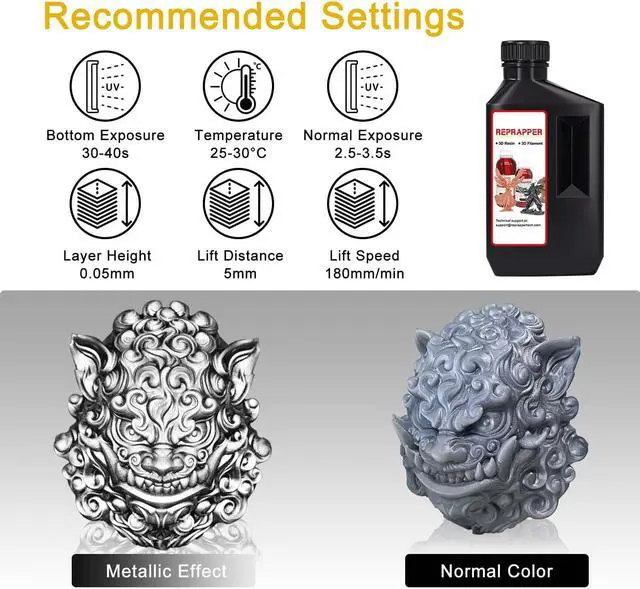 Alt view image 3 of 6 - Silver MetalShift 3D Printer Resin 405nm Fast UV-Curing Standard Photopolymer 3D Printing Resin with Metallic Shine for LCD Printer, Argent Aura 1000g