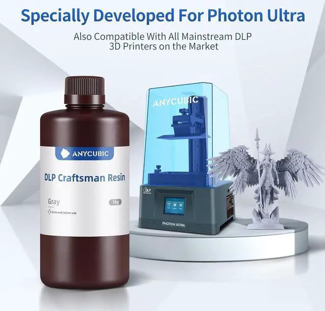 Alt view image 2 of 7 - ANYCUBIC 3D Printer Resin, 365-405nm DLP UV-Curing Resin for Photon Ultra/Photon D2, High Precision and Fast Curing Craftsman Resin for DLP LCD SLA 3D Printing, 8K Capable (Grey, 1000g)