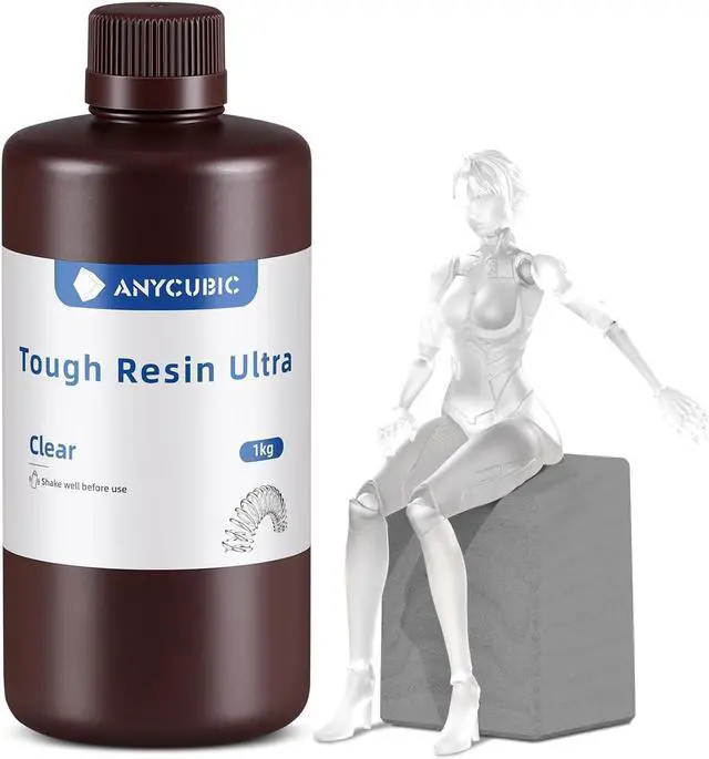 Main image of ANYCUBIC Ultra Tough Resin, 3D Printer Resin with Strong Impact Resistance and High Flexibility, Suitable for Direct Use or as an Additive, Wide Compatible for LCD Resin 3D Printers (Clear, 1kg)