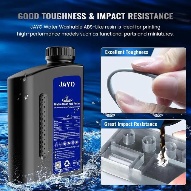 Alt view image 4 of 7 - JAYO Water Washable ABS-Like Resin Black + White 2000g, Toughness & Easy Water Wash, High-Precision, Low-Shrinkage Formula with Fast Curing, Universal LCD/DLP/SLA Printer Compatible, 1kg*2