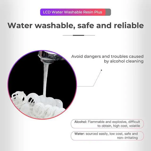 Alt view image 5 of 7 - Creality Water Washable Resin, 1KG High Precision 3D Printer Resin with Low Viscosity, LCD UV-Curing Resin 405nm Standard Photopolymer Resin for LCD 3D Printing (Grey)