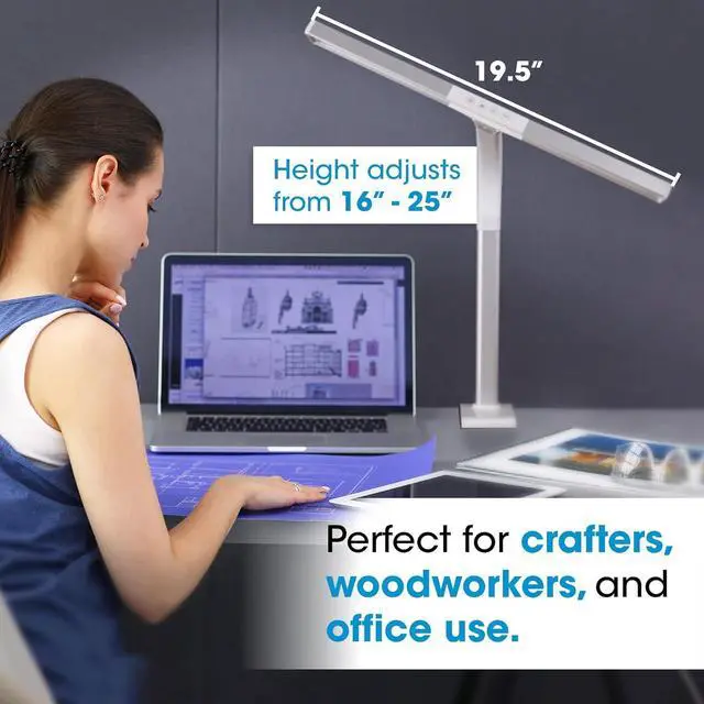 Alt view image 5 of 7 - OttLite LED Desk Lamp with Sturdy Clamp - Extra Wide Lighting, Dimmable with 5 Brightness Settings & Energy Efficient Natural Daylight LEDs for Home Office, Computer Desk, Dorms & Workbench