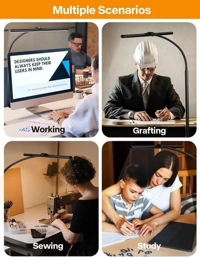 Alt view image 3 of 7 - ACNCTOP LED Desk Lamp for Office Home - Eye-Caring Architect Task Lamp 25 Lighting Modes Adjustable Flexible Gooseneck Clamp Light for Workbench Drafting Reading Study (Black)